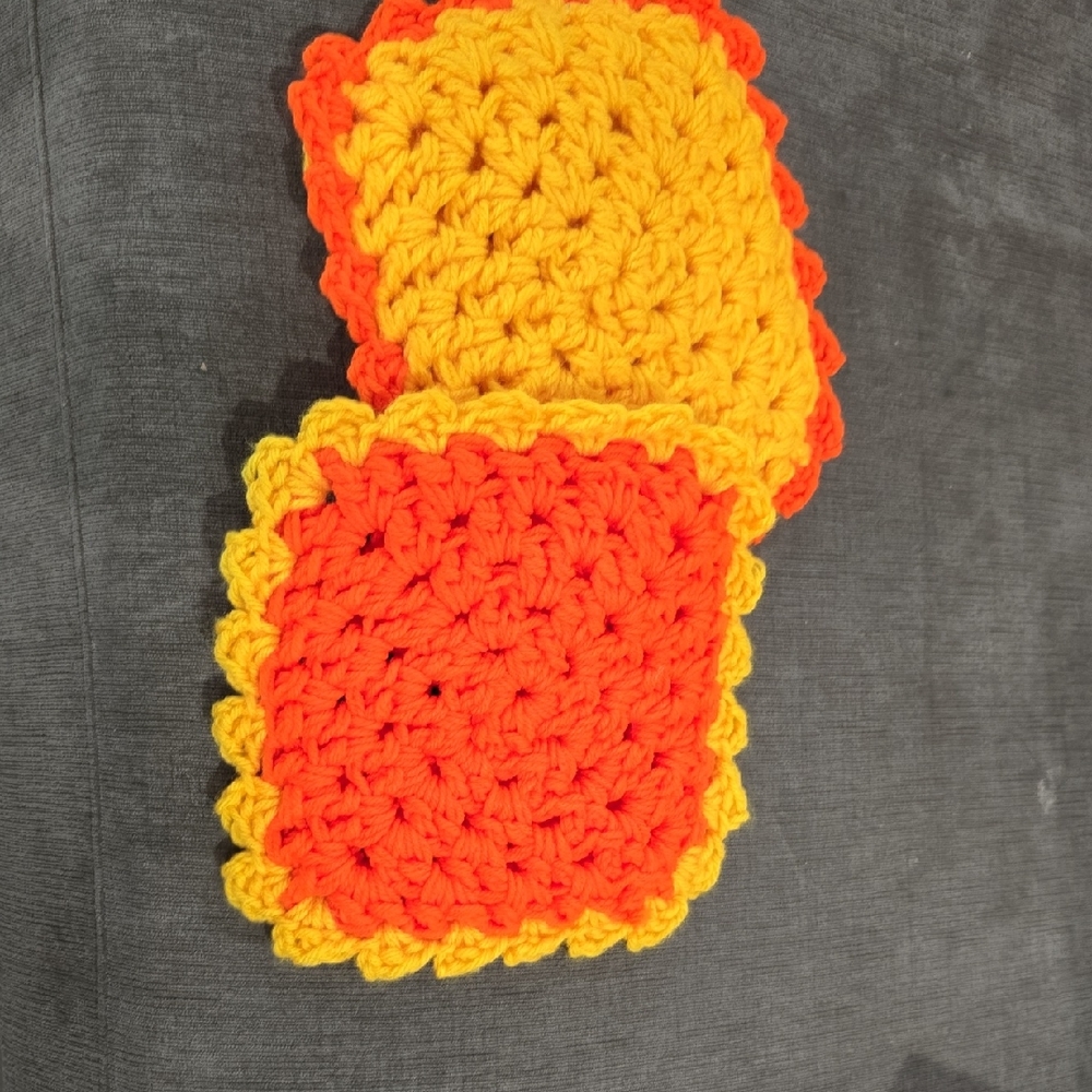 Handmade Crochet Coasters in Orange and Yellow